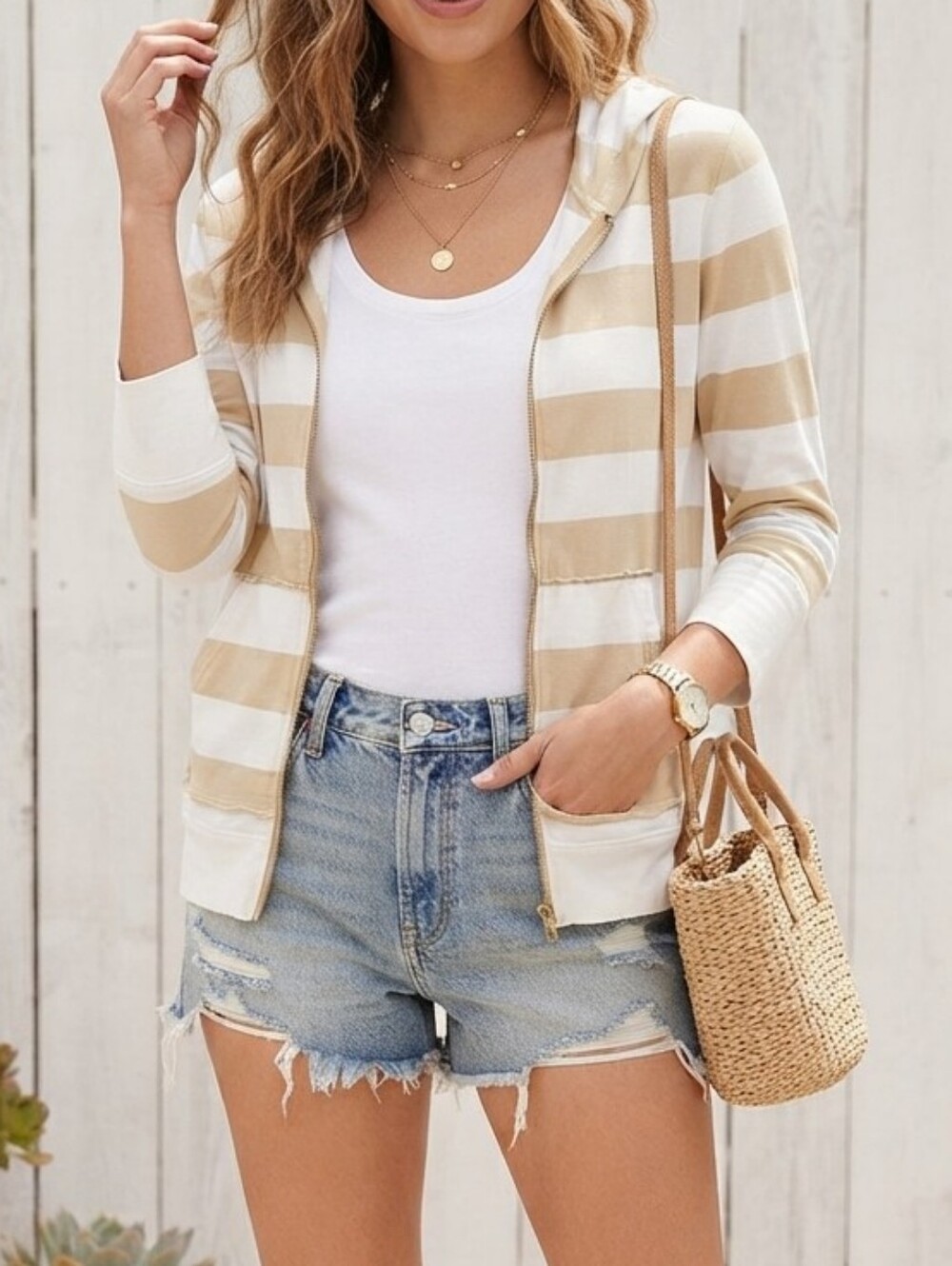 Tex by Max Azria Striped Zip-Up Hoodie